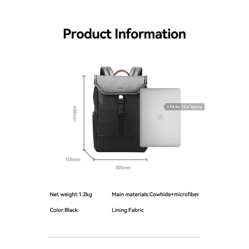 Δερμάτινο Σακίδιο 21L Laptop 15,6” Bopai 61-131481 μαύρο