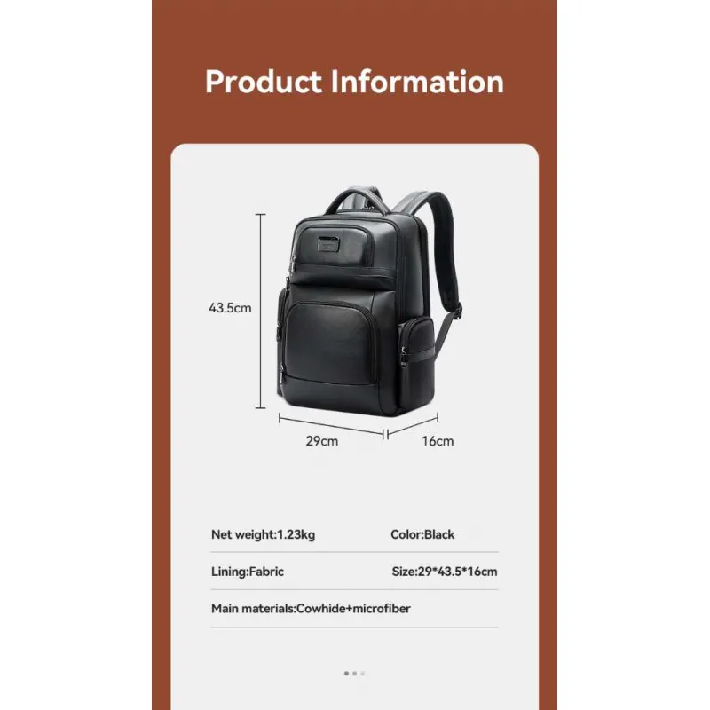Δερμάτινο Σακίδιο 20L Laptop 15,6” Bopai 61-131601 μαύρο