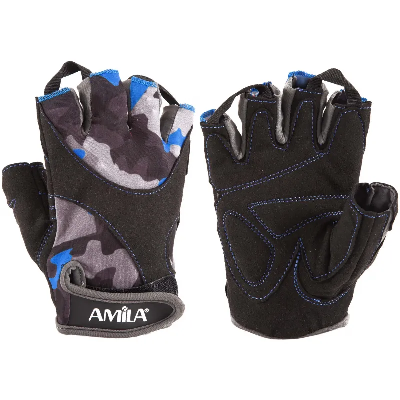 Γάντια Άρσης Βαρών AMILA Amara Lycra CamoBlue M - Γάντια/Περικάρπια Άρσης Βαρών