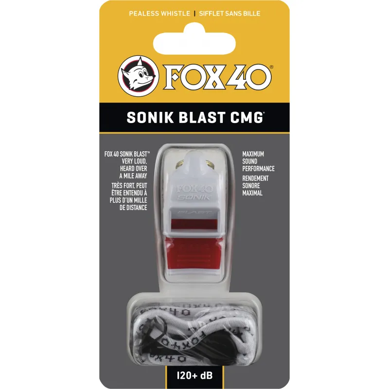Fox Σφυρίχτρα  Sonic Blast CMG Safety Λευκή-Κόκκινη με Κορδόνι - 92033008 - Προπονητικός Εξοπλισμός