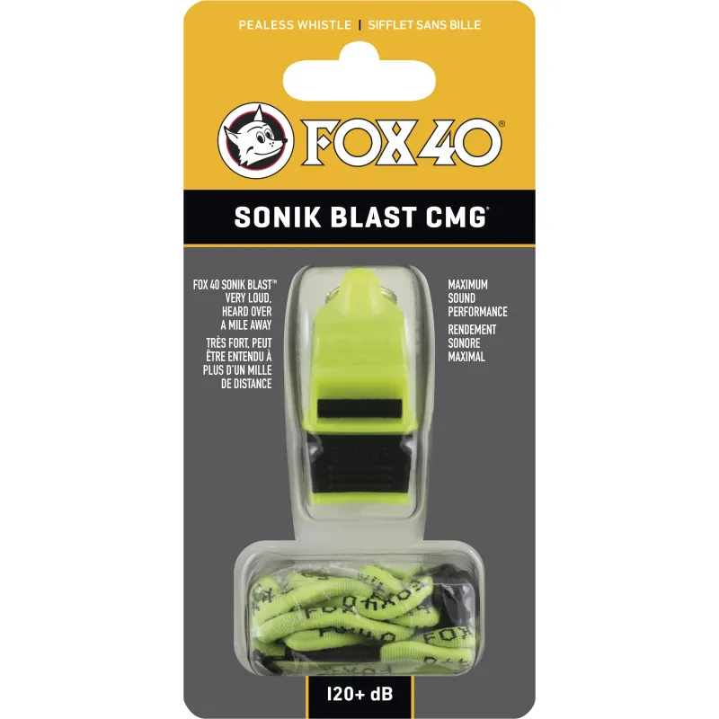 Fox Σφυρίχτρα  Sonic Blast CMG Safety Νέον-Μαύρη με Κορδόνι - 92033608 - Προπονητικός Εξοπλισμός